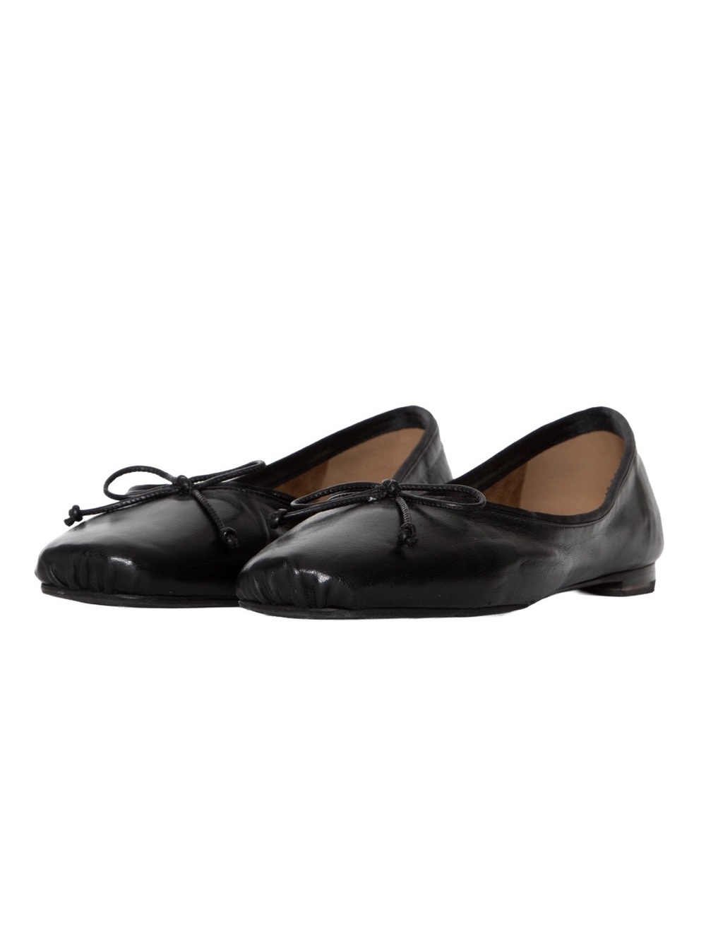 KHAITE Black Leather Bow Ballet Flats